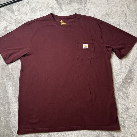 Carhartt Shirt Men’s L Red Solid Short Sleeve Crew Neck Tee Pocket K87 PRT - Picture 1 of 6
